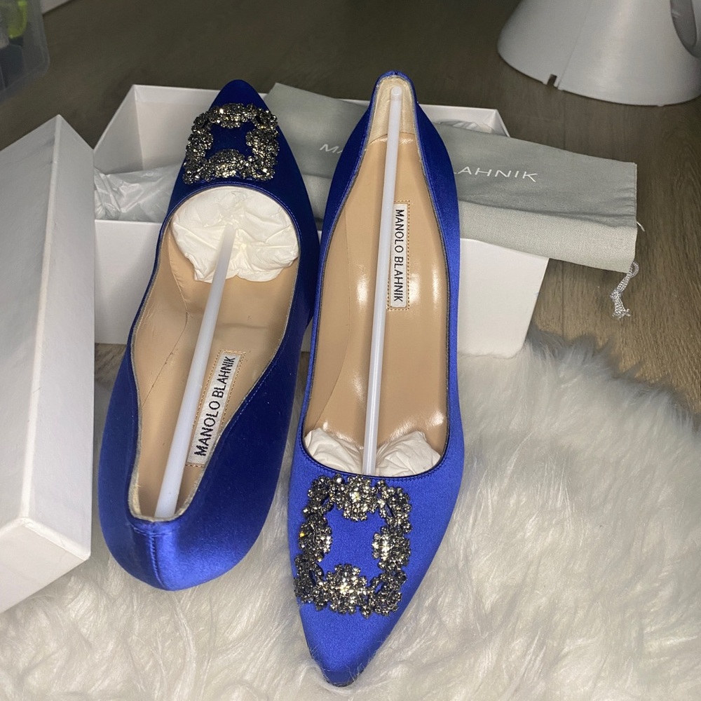 Hangisi Blue Satin Jewel Buckle Pumps - Picture 3 of 5